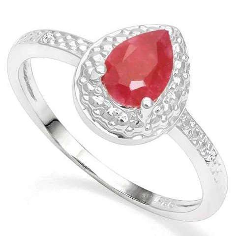 Beautiful 1ct Genuine Ruby and 0.01ct Diamond Ring in 925 Silver