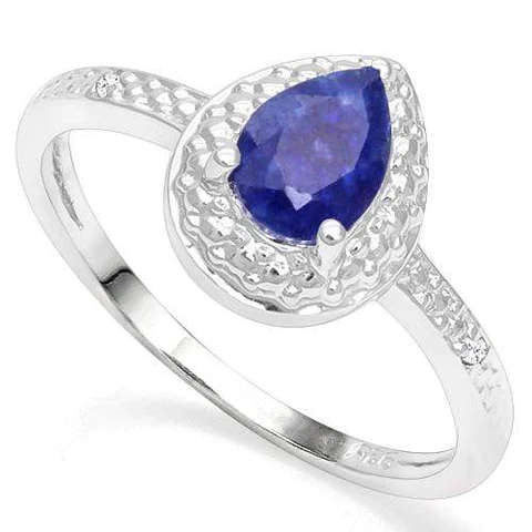 Beautiful 0.97cts Genuine Sapphire and 0.01cts Diamond Ring in 925 Silver