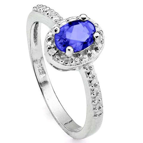 Glamorous 0.45cts Genuine Tanzanite and 0.01cts Diamond Ring in 925 Silver
