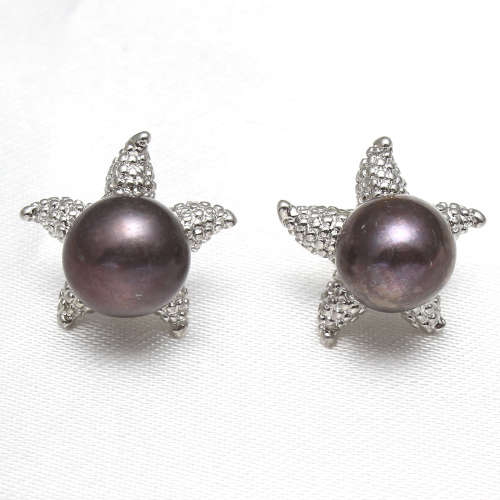 Sparkling Genuine Cultured Pearl Earrings.