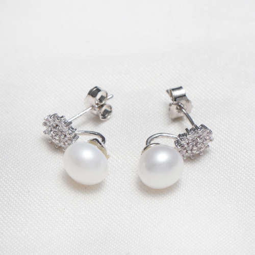 Sparkling Genuine 7 mm Cultured Pearl Earrings.
