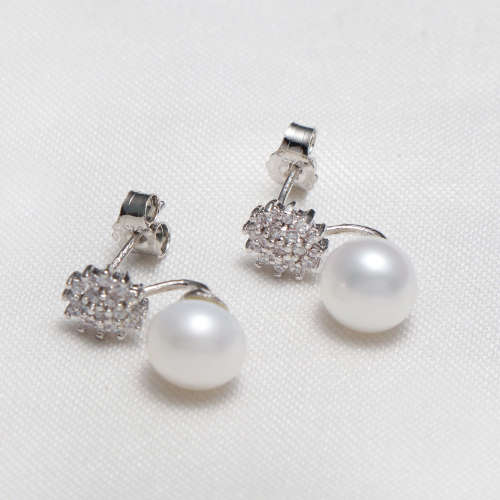 Sparkling Genuine 7 mm Cultured Pearl Earrings.