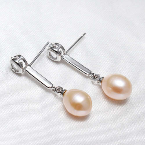 Lovely 9mm to 10mm Pink Cultured Freshwater Pearl Earrings