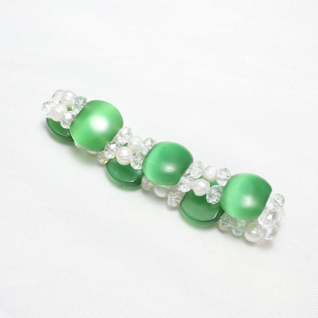 Lovely 5mm White Cultured Genuine Freshwater Pearl Bracelet with Aventurine -- Stretchy