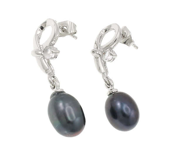 Lovely 9mm Black Cultured Genuine Freshwater Pearl Earrings