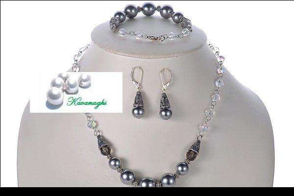 From the KavanaghsCollection -  Shell Pearl and Quartz Necklace, Bracelet and Earring Set