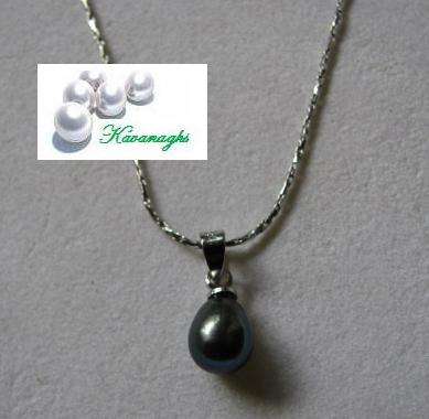 TIMELESS Hallmarked 18K Gold Plated Black FRESH WATER PEARL PENDANT