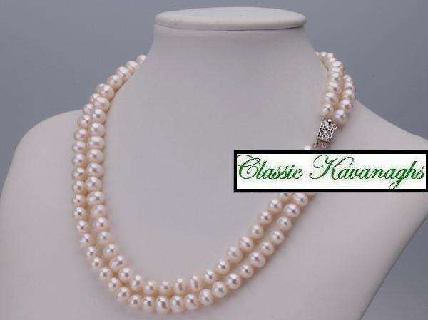 Exquisite 925 Sterling Silver Double Strand Pearl Necklace