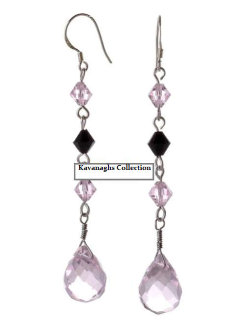 The Kavanaghs Collection - 925 Sterling Silver Pink Crystal Earrings