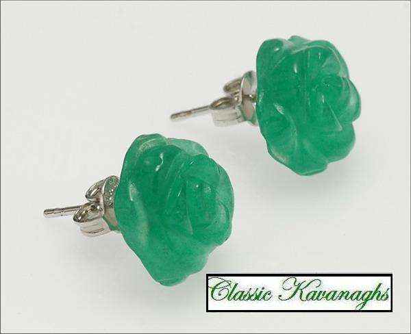 The Kavanaghs Collection - Authentic Jade Flower Carved Earrings