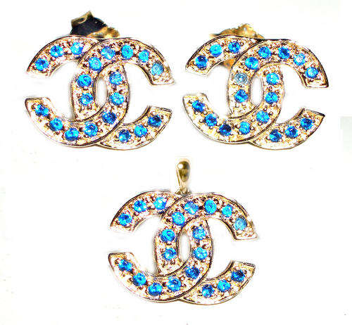HOT SALE! SET 10KT YELLOW GOLD SAPPHIRE COLOR STONE , EARRING & PENDANT