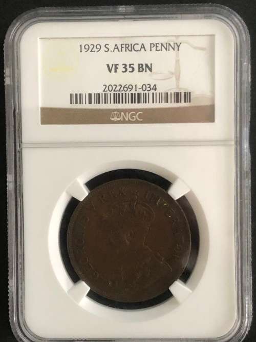 1929 1 Penny Union od South Africa Graded VF 35 BN