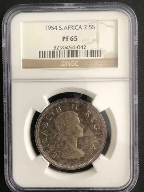 1954 South Africa Union 2.5 Shilling Coin Graded PF 65