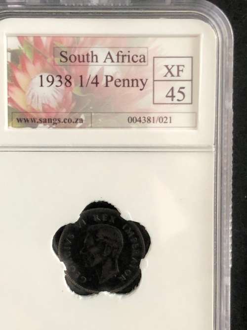 1938 South African Union 1/4 Penny Coin Graded XF 45