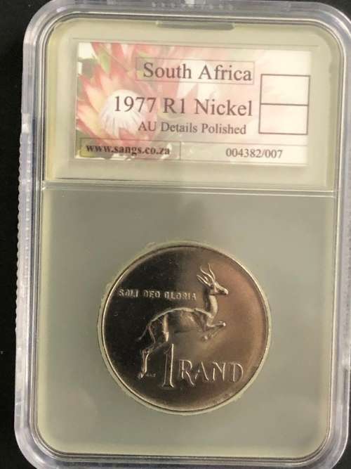 1977 Republic of South Africa R1 Nickel Coin Graded AU Details Polished