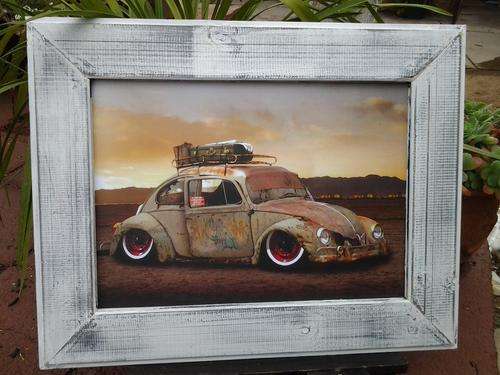 A very "Shabby-Chic" VW Beetle framed. - Amazingly beautiful.
