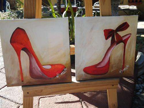 X 2 Paintings on canvas of Gorgeous Shoes by the renowned artist "Sommville" (Bid is per painting)