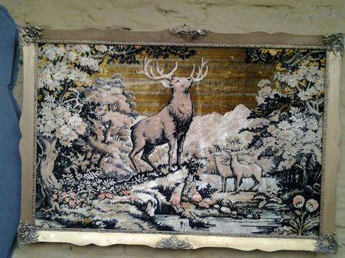 SALE.A stunning XXL vintage frame with lovely filigree appliques and carpet/tapestry. Very vintagey.