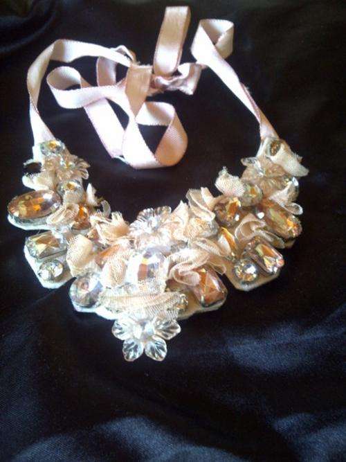 Antique like necklace on ribbon