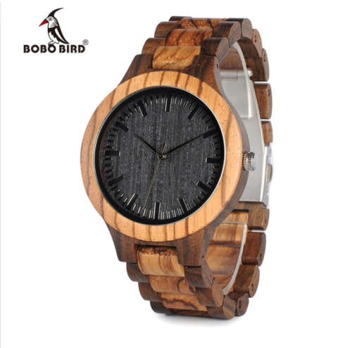 Bobo Bird Zebra & Ebony Wood Watch