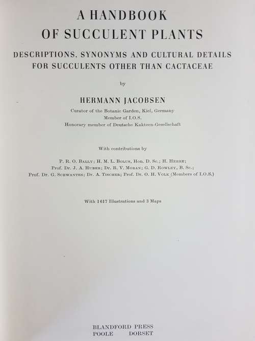 A Handbook Of Succulent Plants - 3 Volumes - By Hermann Jacobsen