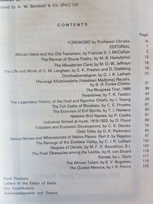 NADA Volume X, No.2 1970 The Rhodesia Ministry Of Internal Affairs Annual