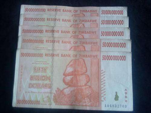 ZIMBABWE 5 X 50 BILLION DOLLAR NOTES