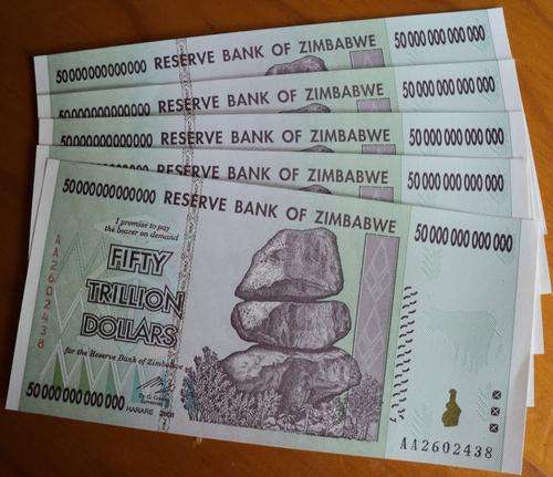 ZIMBABWE 5 X 50 TRILLION DOLLAR NOTES UNCIRCULATED