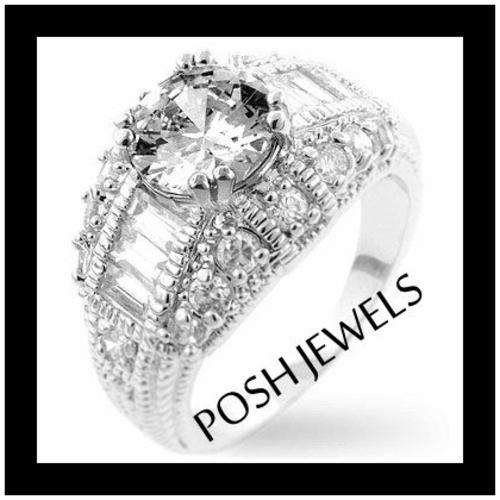 ***DAZZLING VINTAGE BRILLAINT ROUND CUT AND BAGUETTE CZ BAND RING***SIZE 8