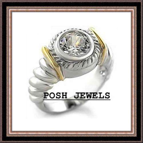 ***FREE SAPO SHIPPING***Two Tone Solitaire Prong Setting CZ Ring***SIZE 7
