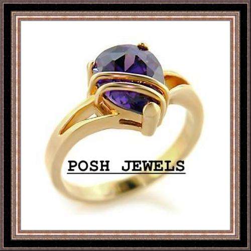 ***FREE SAPO SHIPPING***Pear Shaped Prong Setting Solitaire Amethyst CZ Ring***SIZE 8