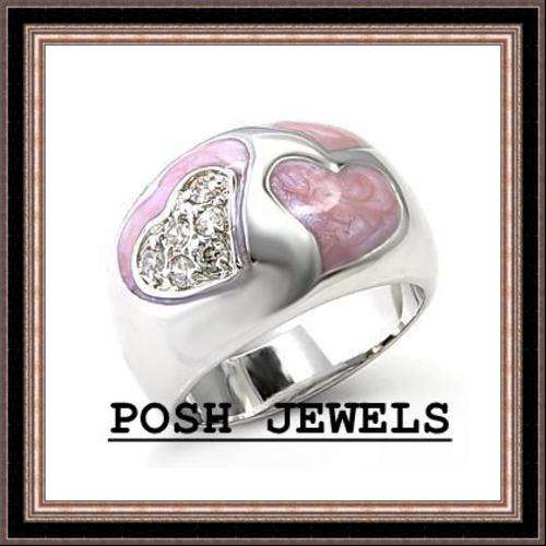 ***FREE SAPO SHIPPING***Pearly Pink Epoxy CZ Pave Ring***SIZE 6