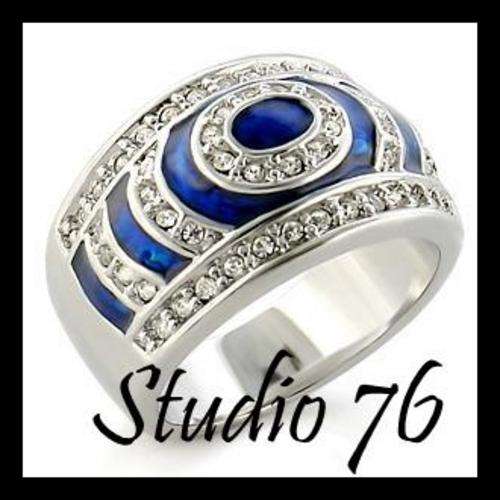 ***SIZE 7***Sapphire Blue Enamel CZ Dome Setting Ring