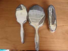 GERMAN SILVER VANITY BRUSH & MIIRROR SET