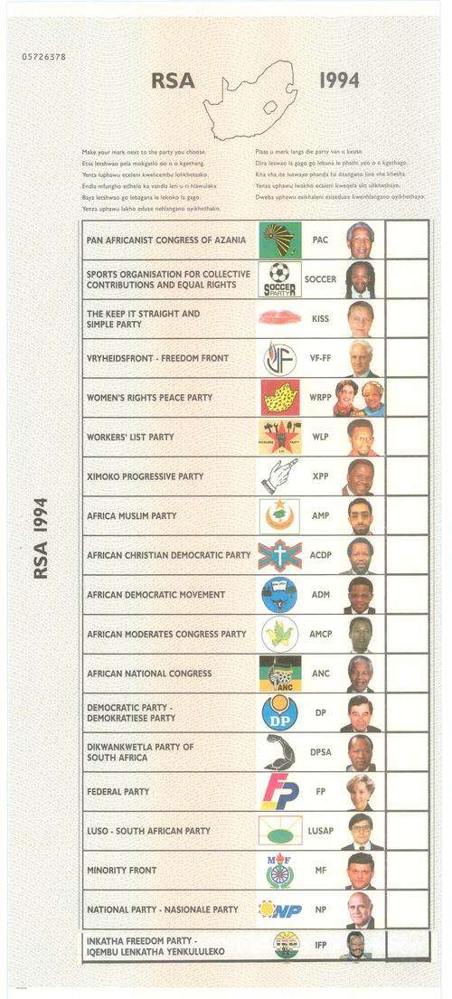 1994  R.S.A. official National ballot paper