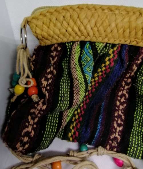 SHOULDER BAG Vintage Woven Cloth and Rattan