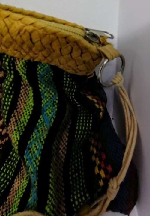 SHOULDER BAG Vintage Woven Cloth and Rattan