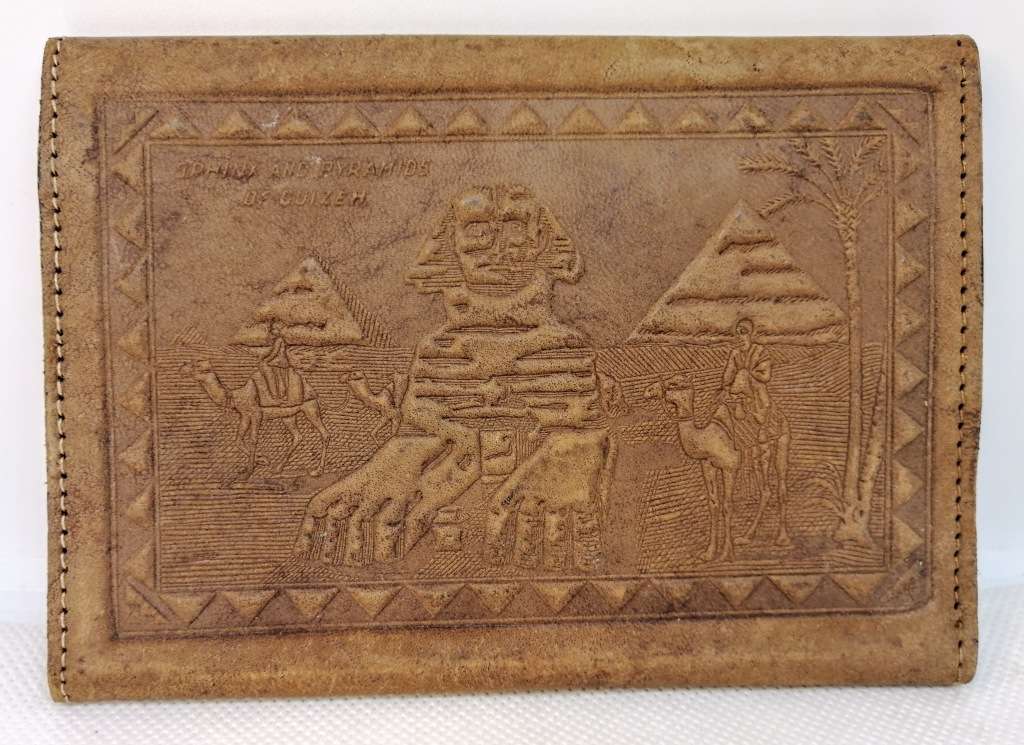 VINTAGE LEATHER WALLET EGYPT MOSQUE SPHINX PYRAMIDS CAIRO