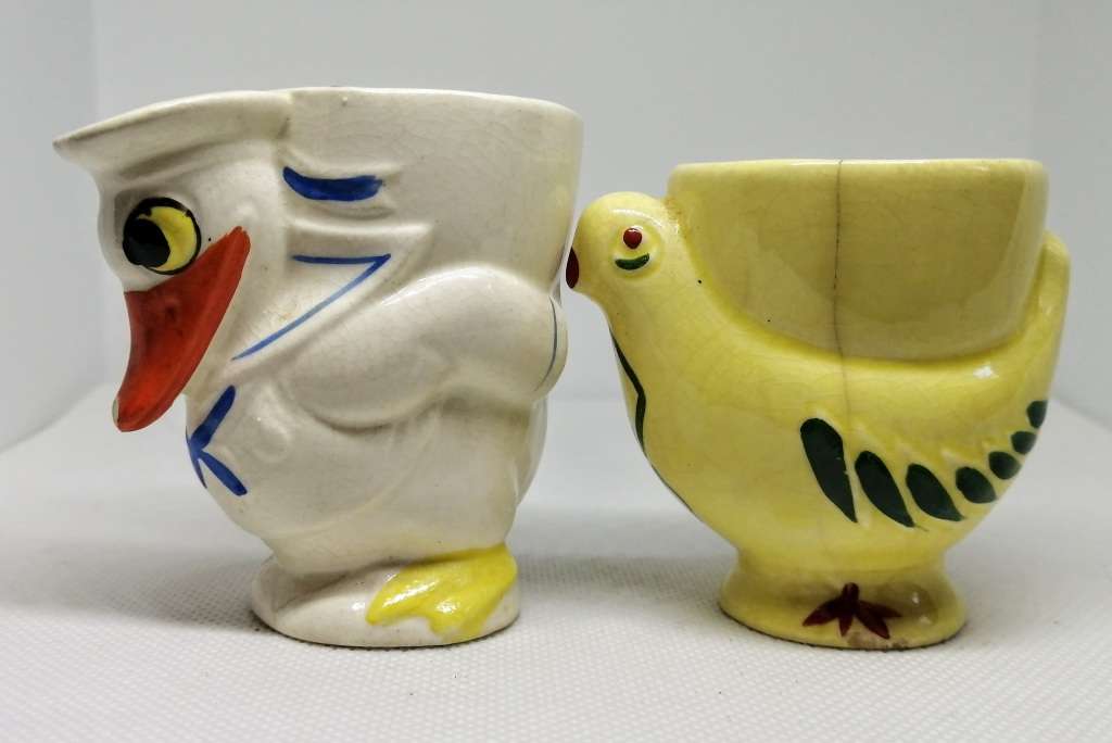EGG CUPS Children's Vintage Sailor Donald Duck Figural Chicken Chick