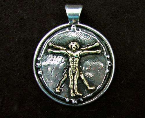 DA VINCI PERFECT MAN PENDANT - Genuine Solid 925 Sterling Silver & 18ct Gold  **FREE SHIPPING**