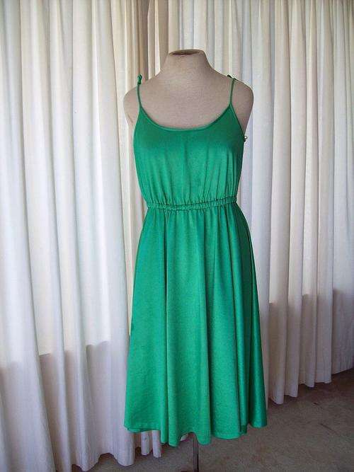 Emerald Green Satin Vintage Dress With Spaghetti Straps Size 10