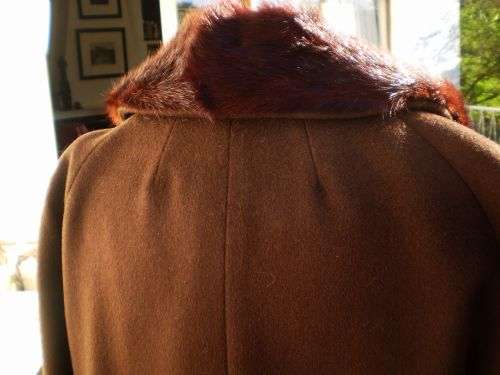1960's Chocolate Brown Wool Coat with Large Mink Collar Excellent Condition size 14