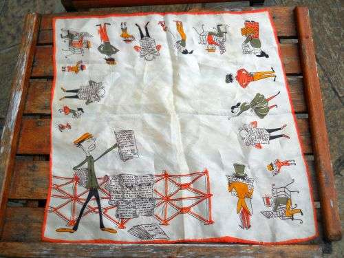 Small 1950s Vintage 100% Pure Silk Square Scarf 44cm x 44 cm