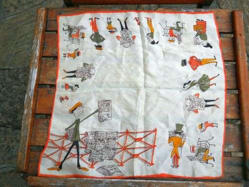 Small 1950s Vintage 100% Pure Silk Square Scarf 44cm x 44 cm