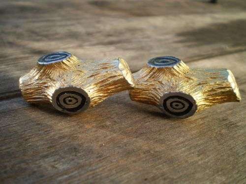 One Of A Kind Chunky Designer 1970s Tree Stump Gold Toned Vintage Metal Cufflinks 4cm x 2cm