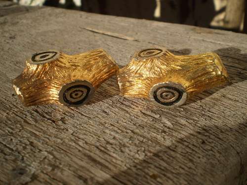 One Of A Kind Chunky Designer 1970s Tree Stump Gold Toned Vintage Metal Cufflinks 4cm x 2cm