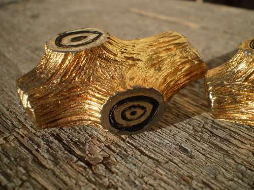 One Of A Kind Chunky Designer 1970s Tree Stump Gold Toned Vintage Metal Cufflinks 4cm x 2cm