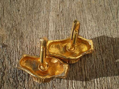 One Of A Kind Chunky Designer 1970s Tree Stump Gold Toned Vintage Metal Cufflinks 4cm x 2cm