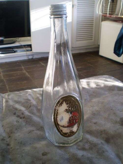 Rare Vintage All Gold Tomato Sauce Octagonal Glass Bottle