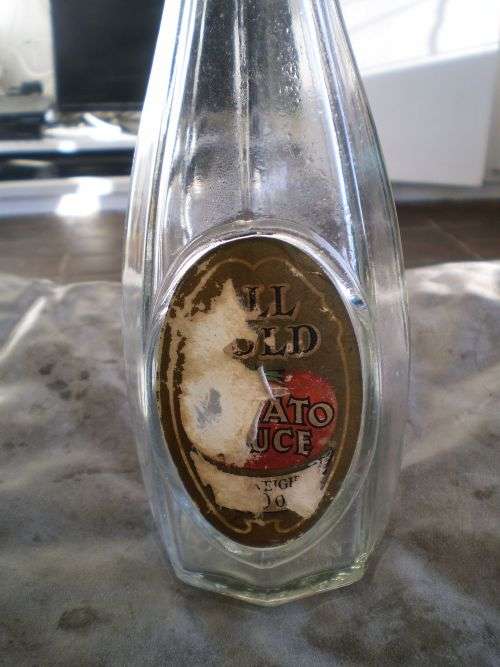 Rare Vintage All Gold Tomato Sauce Octagonal Glass Bottle